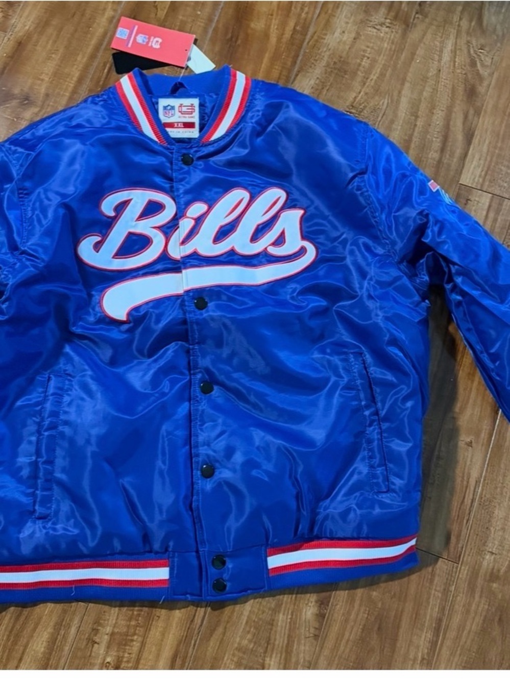 NFL Bills Satin Puffer Jacket - Blue with White & Red Trim